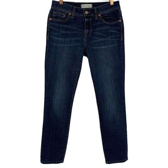 Madewell Womens Skinny Skinny Jeans Mid Rise Dark Wash Denim Whiskered Faded 27 - Picture 1 of 9